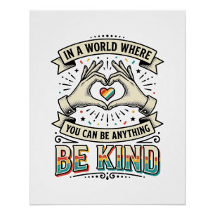 Sei freundlich Regenbogen Herz Hände Vintage-Shirt Poster