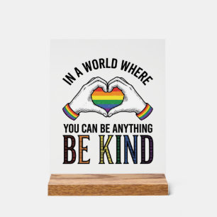 Sei Freundlich Regenbogen Herz Hände Vintage Vekto Acrylschild