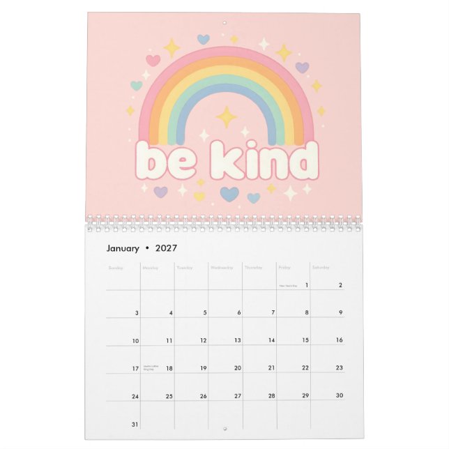 Sei freundlich – Regenbogen-Pastell-Positivität Kalender (Jan 2027)