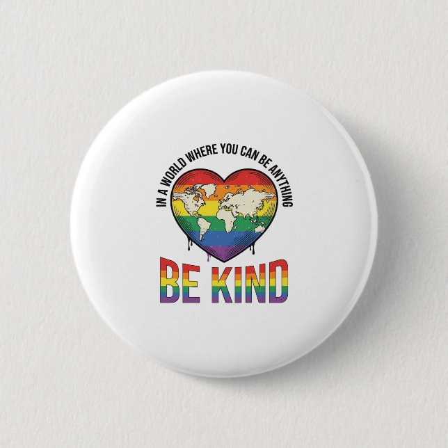 Sei freundlich Welt Herz Regenbogen Vektor T-Shirt Button (Vorderseite)