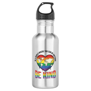 Sei freundlich Welt Herz Regenbogen Vektor T-Shirt Edelstahlflasche