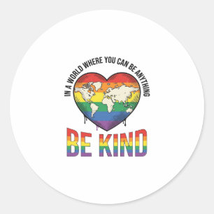 Sei freundlich Welt Herz Regenbogen Vektor T-Shirt Runder Aufkleber