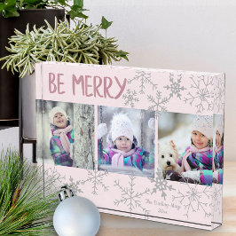 Sei froh, Pink & Silver Snowflakes Holiday Collage Fotoblock