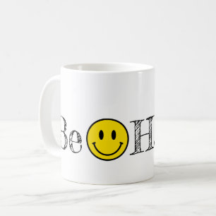 Sei froh Typografie Smile Face Emoji Kaffeemaschin Kaffeetasse