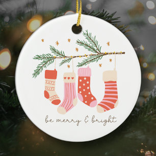 Sei froh und hell rot & weiß Weihnachten Urlaub Keramik Ornament