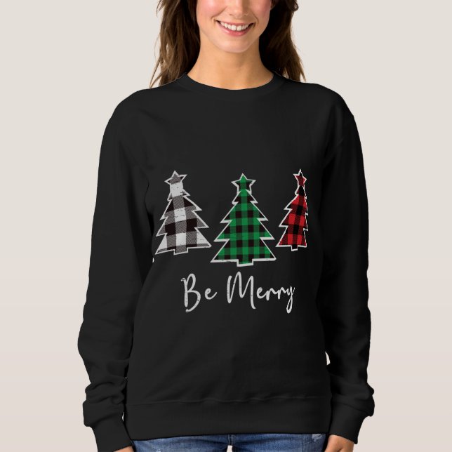 Sei frohe Weihnachtsbaumen Niedlich Buffalo Karier Sweatshirt (Vorderseite)