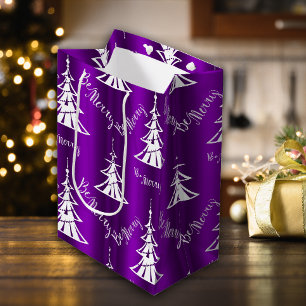 Sei frohe weiße Weihnachtsbaumen Lila Mittlere Geschenktüte