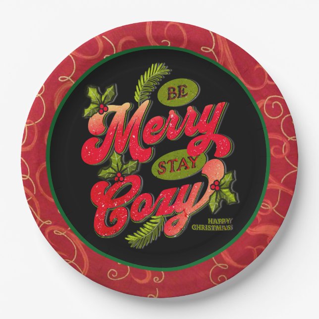 Sei fröhlich Bleibe gemütliche Weihnachten Pappteller (Vorderseite)
