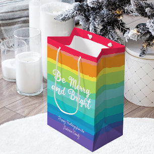Sei fröhlich und hell Rainbow Custom Weihnachts-Pa Mittlere Geschenktüte