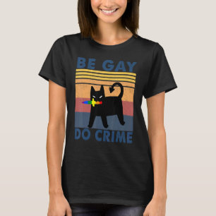 Sei Gay Do Crime Black Cat Rainbow Flag Knife Vint T-Shirt