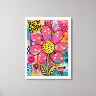 Sei Glücklich Bunte Blumen Pop Art Leinwanddruck