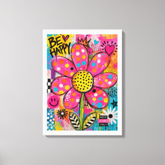 Sei Glücklich Bunte Blumen Pop Art Leinwanddruck