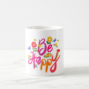 Sei glücklich – Farbige Blumen und Schmetterlinge Kaffeetasse