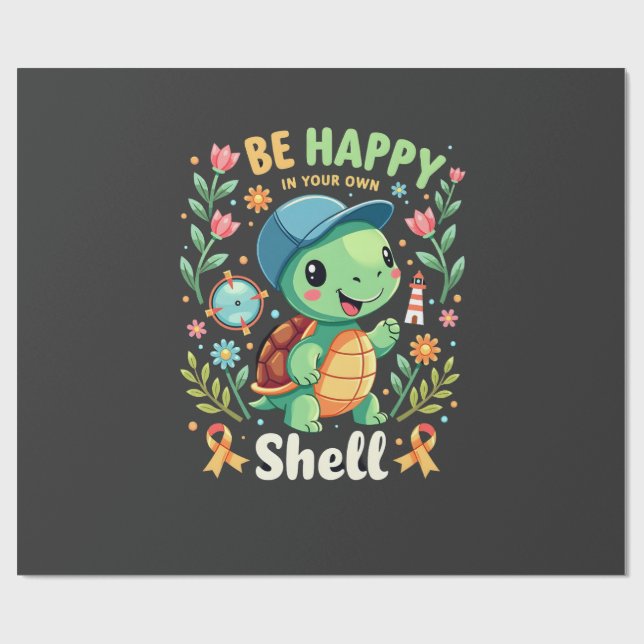 Sei glücklich in deiner eigenen Schale Schildkröte Geschenkpapier (Flach)