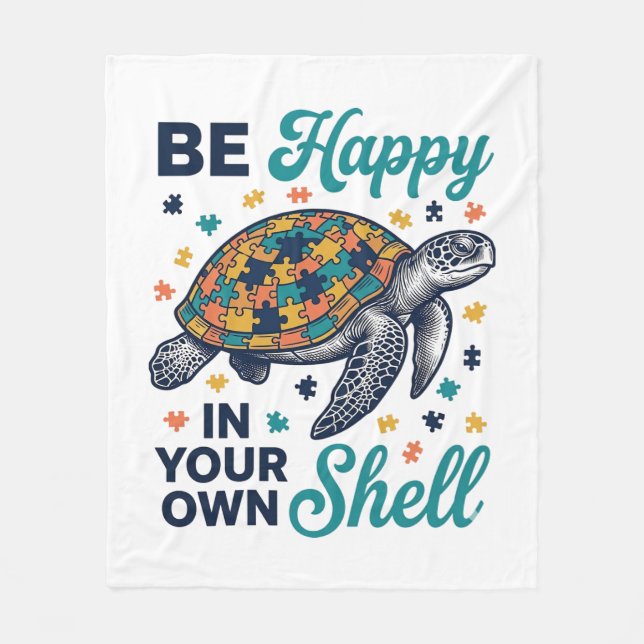 Sei glücklich in deiner eigenen Schildkröte-Shirt- Fleecedecke (Vorderseite)
