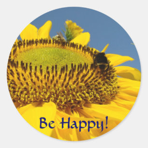 Sei glücklich! Knopf Sommer Sonnenblume Hummel Runder Aufkleber