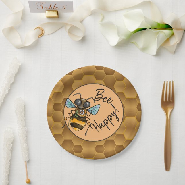 Sei glücklich! Niedliche Honigbiene Pappteller (Hochzeit)