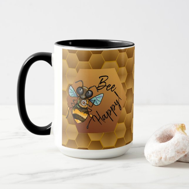 Sei glücklich! Niedliche Honigbiene Tasse (Mit Donut)