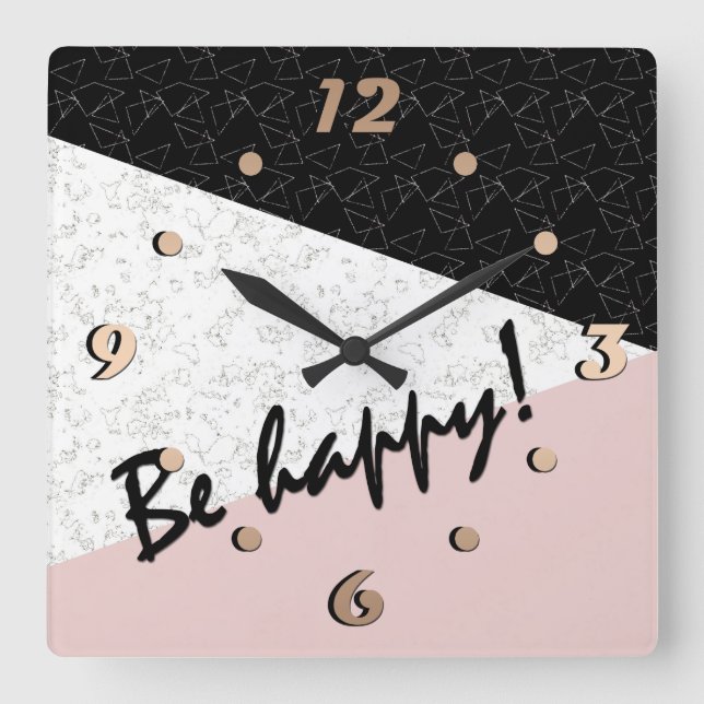 Sei glücklich! quadratische wanduhr (Vorderseite)