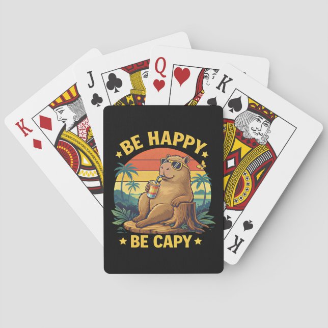 Sei glücklich, sei Capy Capybara lustiges Meme Spielkarten (Rückseite)