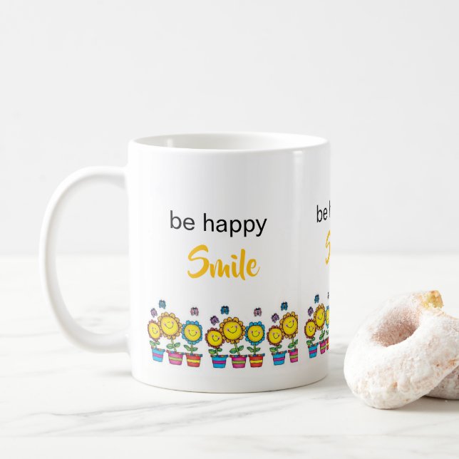 Sei Glücklich Sonnenblumen Florale Tasse  (Mit Donut)