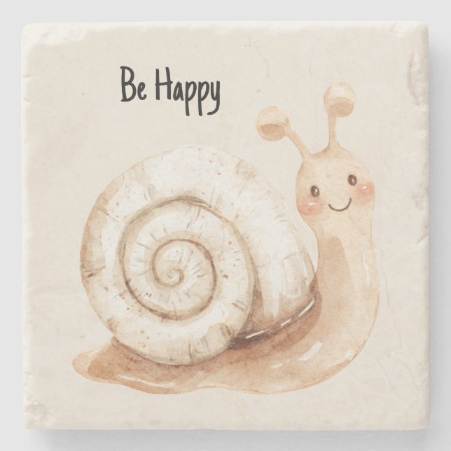 Sei Glückliche Schnecke Steinuntersetzer (Vorderseite)