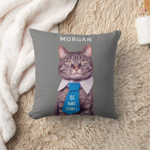 SEI GROßARTIG! Katze Blaue Krawatte Deine Nachrich Kissen