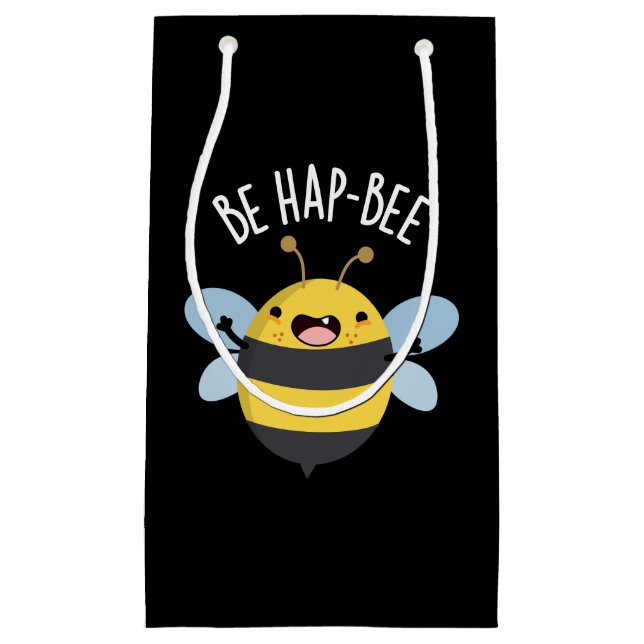 Sei Hap-bee Funny Bee Pun Dark BG Kleine Geschenktüte (Vorderseite)