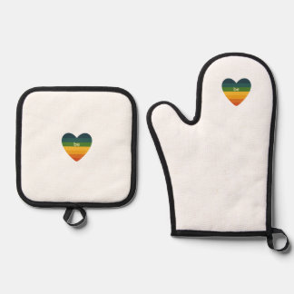 Sei Liebe Retro Regenbogen Herz Ofenhandschuh & Topflappen-Set