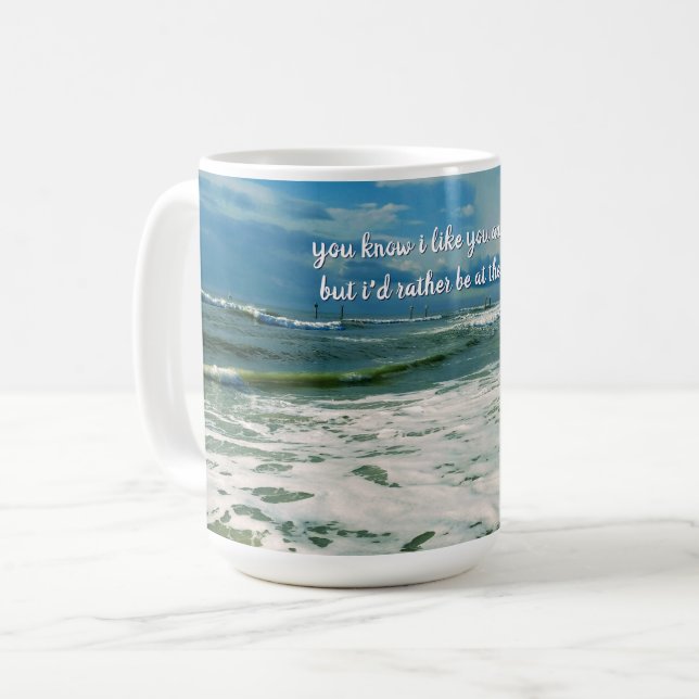 Sei lieber am Strand | Eigener Text Kaffeetasse (Vorderseite Links)
