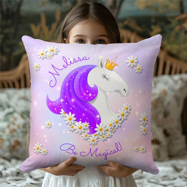 Sei magisch Lilac Einhorn Blume & Sterne Kissen (Von Creator hochgeladen)