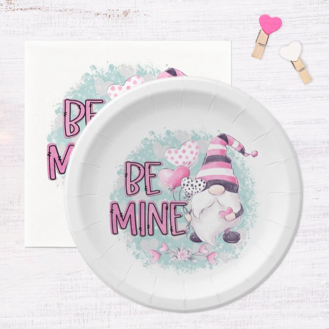 Sei Mein Gnom Valentinstag Pappteller (Valentine's Day Gnome "Be Mine" plate)