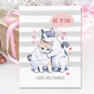 Sei mein Meow Watercolor Cat Couple Valentine's Da Feiertagspostkarte