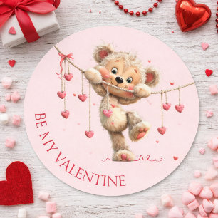Sei mein Teddybär zum Valentinstag – Hängendes He Runder Aufkleber
