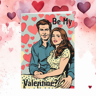 Sei mein Valentin? Süßes Retro-Pop-Art-Paar Karte