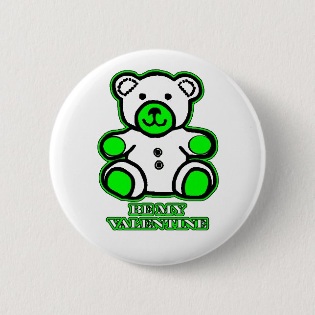 Sei mein Valentinbär Weiß Grün des MUSEUM Zazzle Button (Vorderseite)