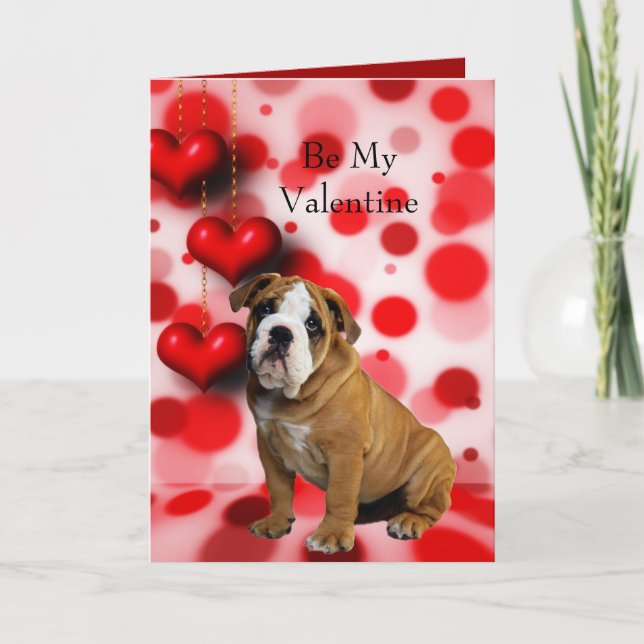 Sei mein Valentine Bulldog Welpenherz Feiertagskarte (Vorderseite)