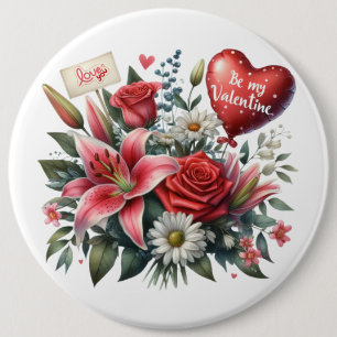 Sei mein Valentine floral/herz Button