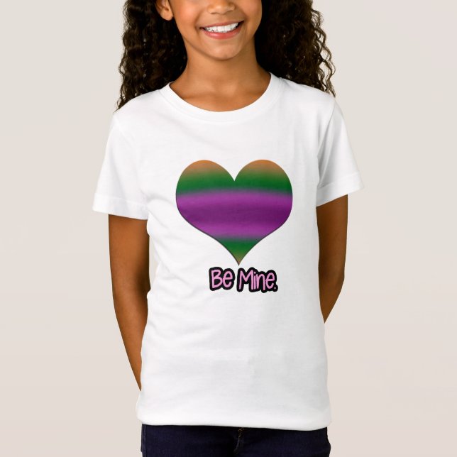 Sei mein Valentine Lila Strip Herz T-Shirt (Vorderseite)