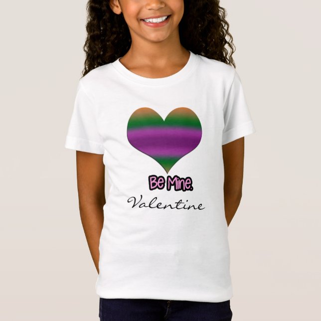 Sei mein Valentine Lila Strip Herz T-Shirt (Vorderseite)
