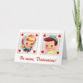 Sei mein Valentine Retro Niedlicher Junge und Mädc Feiertagskarte