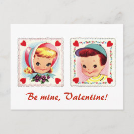 Sei mein Valentine Retro Niedlicher Junge und Mädc Feiertagspostkarte