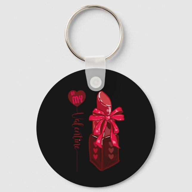 Sei mein Valentiner Lippenstift und Bogen-Design Schlüsselanhänger (Vorderseite)