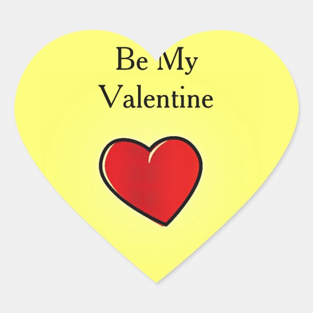 Sei mein valentinisches rotes Herz auf gelb Herz-Aufkleber (Vorderseite)