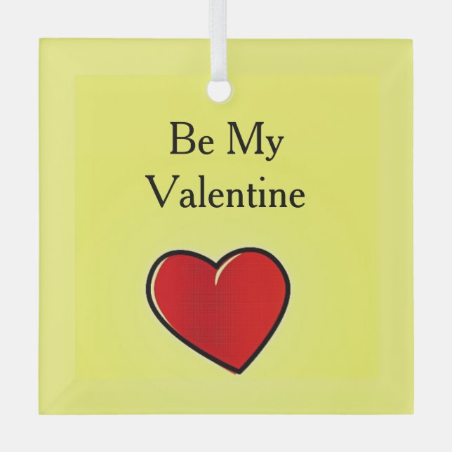 Sei mein valentinisches rotes Herz auf gelb Ornament Aus Glas (Vorderseite)