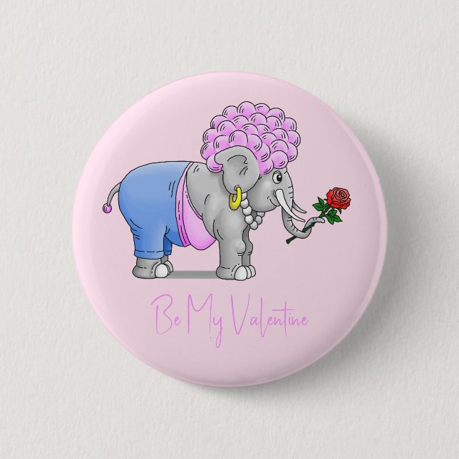 Sei mein Valentins-Elefant Button (Vorderseite)