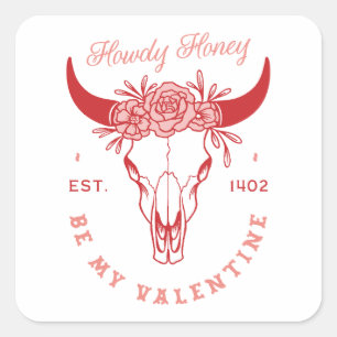 Sei mein Valentinstag-Howdy-Honig-Cowboy-Blumenmus Quadratischer Aufkleber