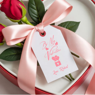 Sei mein Valentinstag Rosa Weiße Typografie Geschenkanhänger