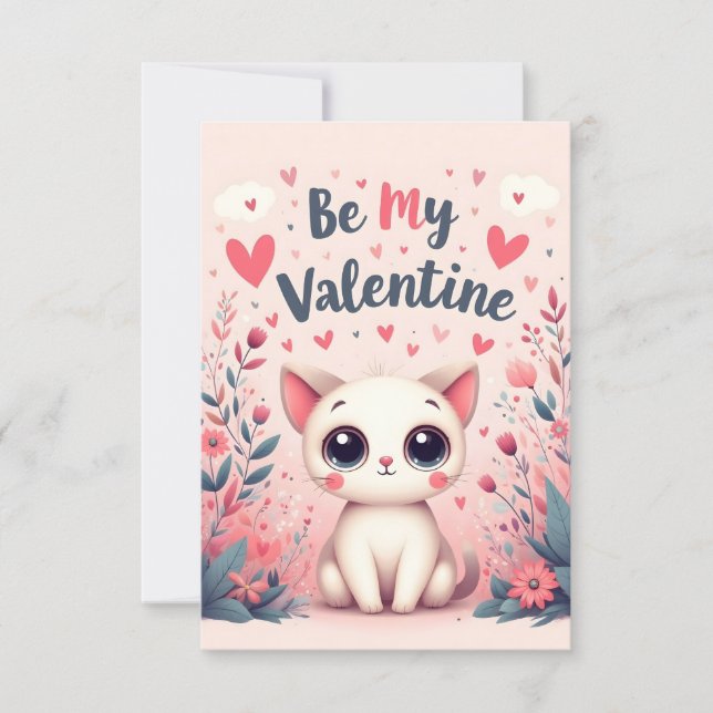 Sei mein Valentinstag süße Katze Illustration (Vorderseite)