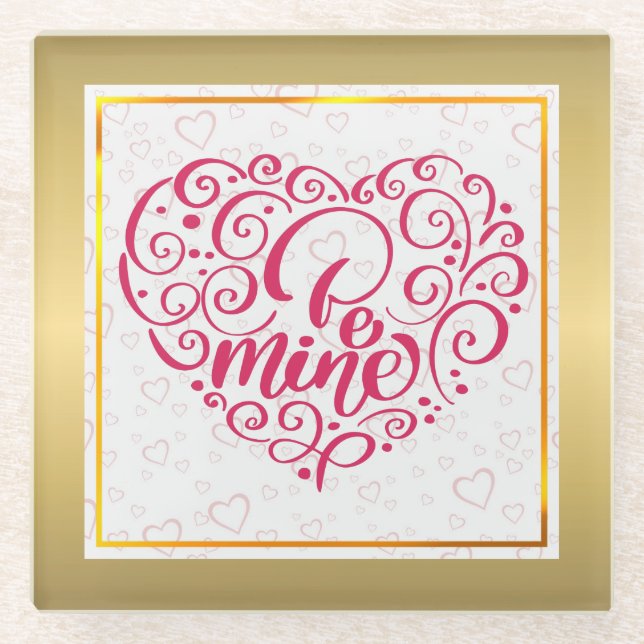 Sei mein" Vintager Text: Happy Valentine's Day Glasuntersetzer (Vorderseite)